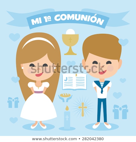 ストックフォト: First Communion Invitation Card Blonde Girl