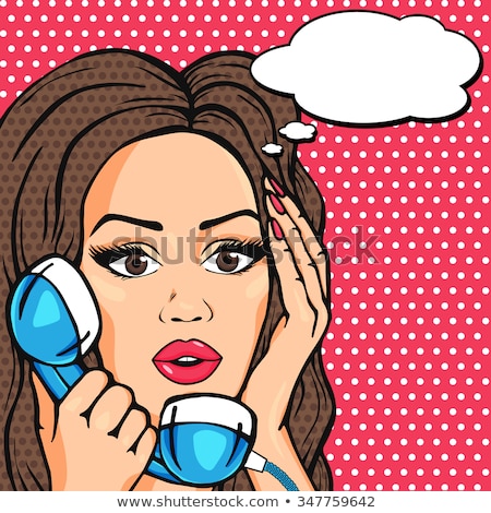 Stock foto: Surprised Pop Art Woman Chatting On Retro Phone Comic Woman Wi