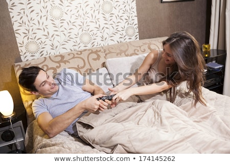 Foto stock: Family Conflict With Wife Husband In Bed