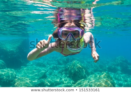 Zdjęcia stock: Little Girl Snorkeling In Mediterranean Sea