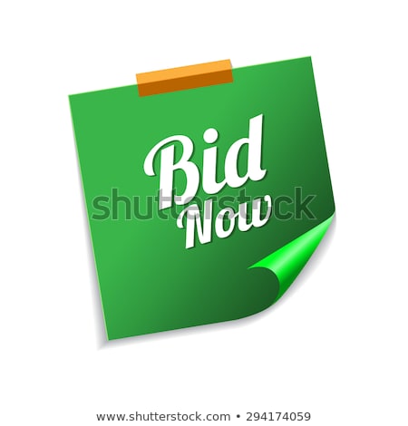 Stock fotó: Bid Now Green Sticky Notes Vector Icon Design