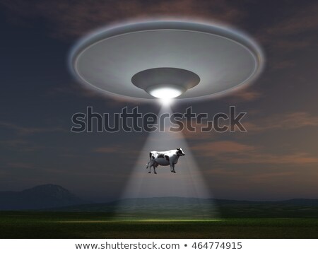 Stock photo: Ufo Abducts A Cow Space Aliens And Cattle Flying Saucer Beam P