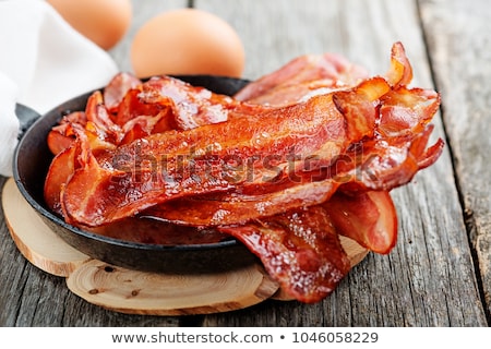 Zdjęcia stock: Fried Bacon Strips On The White Plate