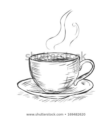 Foto stock: Steaming Cup Of Coffee With White Doodles