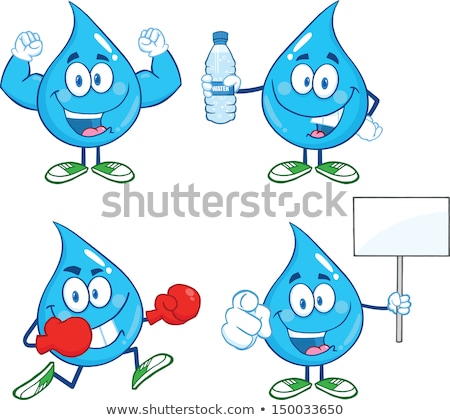 Stock photo: Blue Water Drop Cartoon Character Cheering In Boxing Gloves