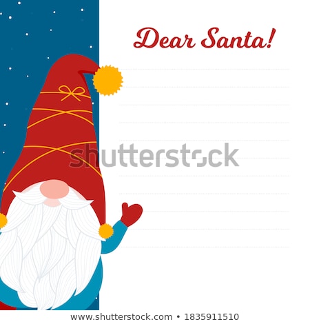 Stockfoto: Christmas Card With Cute Gnomes And Wishes Flat Design Vector