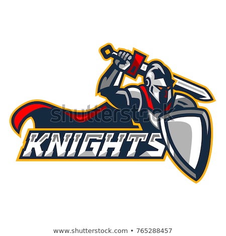 Imagine de stoc: Medieval Knight With Sword And Shield Vector Mascot