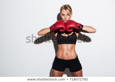 Stock photo: Sport Young Woman Gloves Fitness Girl Over White Background