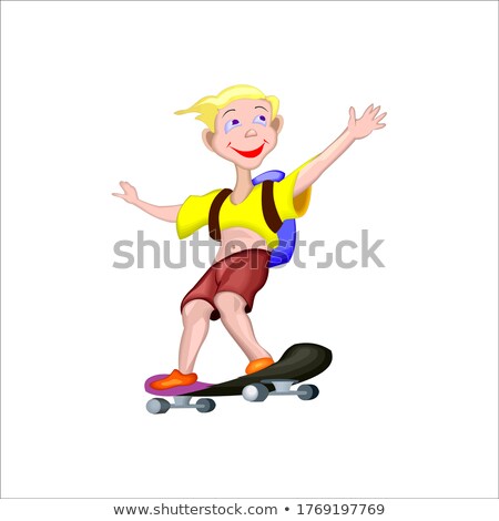 Stock fotó: Cartoon Happy Smiling Student Girl With Skateboard Going To Scho