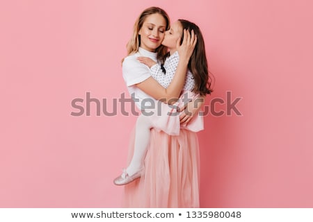 Сток-фото: Blond Hair Girl In Dark Blue Skirt Isolated On White