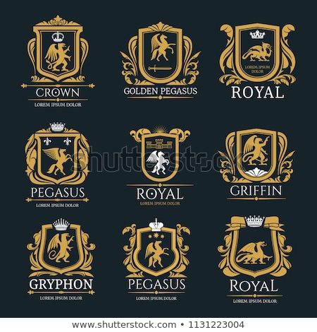 Stock photo: Shield And Animals Heraldic Set Symbol Pegasus And Lion And Gry