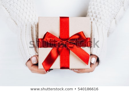 Foto stock: Happy Beautiful Woman Holding Christmas Present