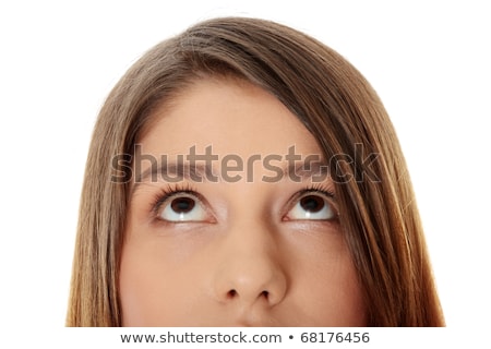 Foto stock: Young Woman Looking To Her Right On White