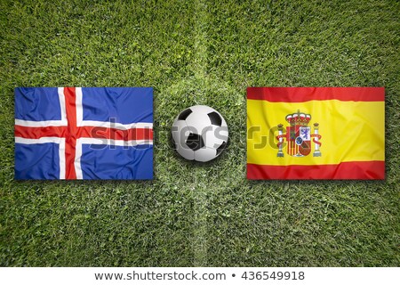 Iceland Vs Spain Flags On Soccer Field Stok fotoğraf © kb-photodesign