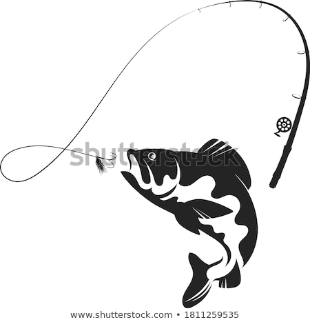 Stok fotoğraf: Fisherman With Fishing Rod And Fish Vector Sketch