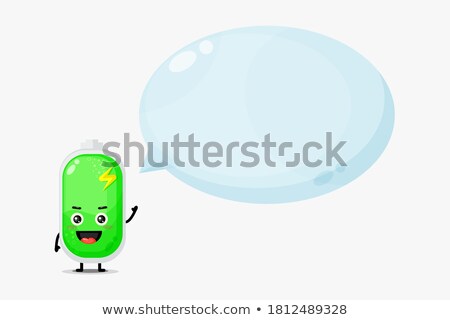 Foto stock: Happy Battery Cartoon Mascot Character Waving With Speech Bubble