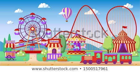 Amusement Park Panoramic Lanscape Roller Coaster Carousel Ferris Wheel Zdjęcia stock © MarySan