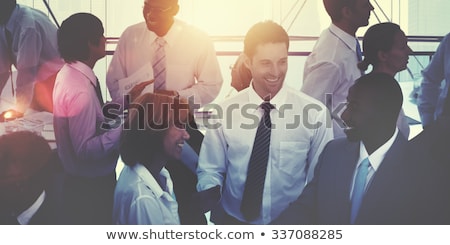 Foto stock: Business People Talking Discussing With Coworker Planning Analyz