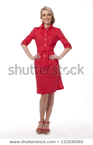 Stock fotó: Beautiful Smiling Girl In Red Shirt And Skirt