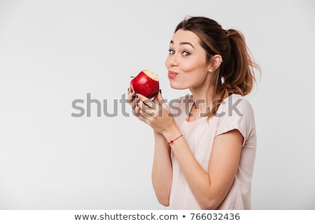 Foto stock: Iña · bonita · ama · la · manzana · roja