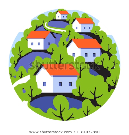 Round Badge With Rural Landscape With Cute Small Houses Сток-фото © ussr