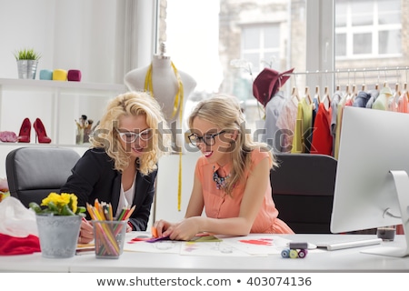 Zdjęcia stock: Two Young Professional Fashion Designer Colleagues Working And P