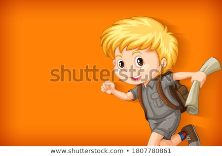 Stock photo: Background Template With Plain Color Wall And Happy Boy