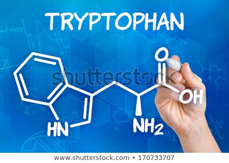 Сток-фото: Hand With Pen Drawing The Chemical Formula Of Tryptophan