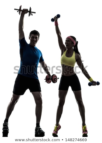 Stock photo: Sport Couple - Man And Woman With Dumbbells On The White