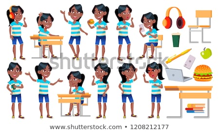 Foto stock: Girl Schoolgirl Kid Poses Set Vector High School Child Child Pupil University Graduate Class F