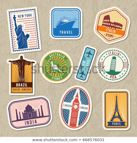 Stockfoto: World Famous Sights And Landmarks Travel Stickers