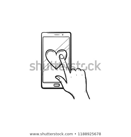 Stock fotó: Hand Clicking Heart On Smartphone Screen Hand Drawn Outline Doodle Icon