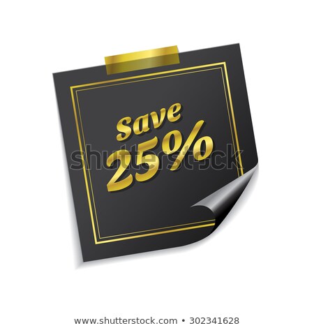 Foto stock: Save 25 Percent Golden Sticky Notes Vector Icon Design
