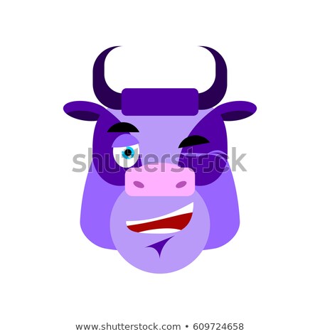 Zdjęcia stock: Purple Cow Winks Emoji Bull Head Happy Emotion