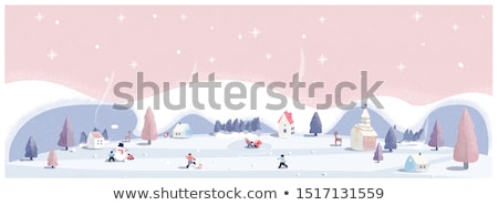 Foto stock: Christmas Winter Landscape Banner With Tree Design