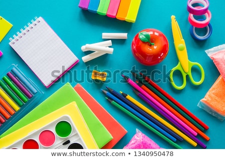 Foto stock: Back To School Supplies Books And Red Apple