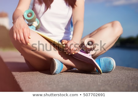 Zdjęcia stock: Teenage Girls With Short Skateboards Outdoors