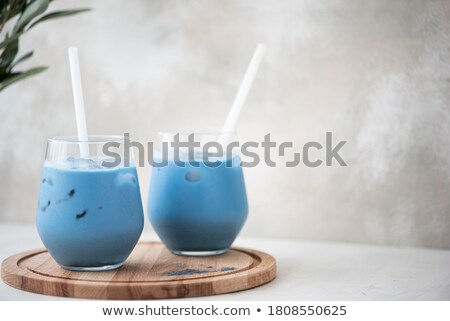 Сток-фото: Green Tea Latte With Ice In Plastic Cup And Straw On Yellow Background Homemade Iced Matcha Latte T