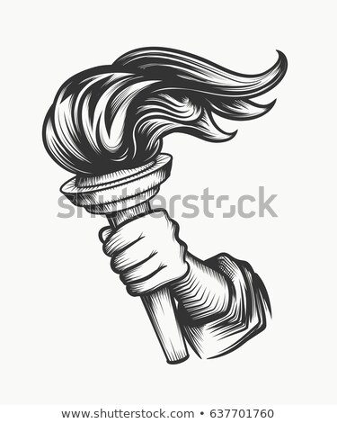 Stockfoto: Hand Holding Statue Of Liberty Torch Drawing Black And White