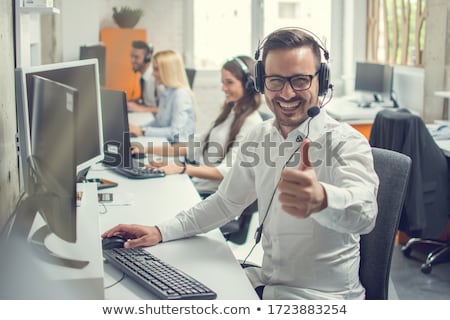 Stock fotó: Businessman Or Helpline Operator Showing Ok Sign