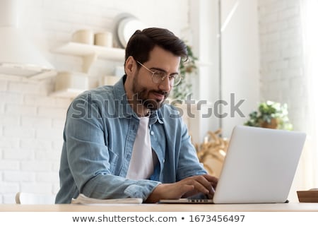 Stock foto: Young Man Student Studying With Virtual Glasses