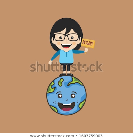 ストックフォト: Female Holding Sign Save Earth Global Warming Campaign