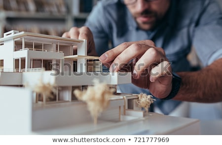 Stok fotoğraf: Image Of Engineer Or Architectural Project Close Up Of Hands Ar
