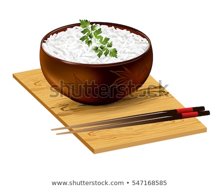 Stock photo: Bowl With Boiled Rice And Chopsticks