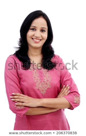 Stock fotó: Brunette Indian Woman On White Smiling Happy