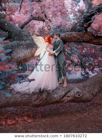 Stockfoto: Ooie · Roodharige · Vrouw · Met · Roze · Vleugels