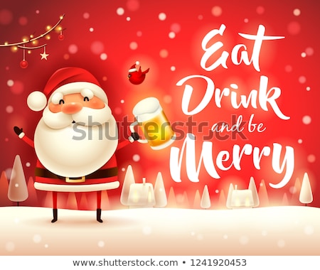 Сток-фото: Merry Christmas Santa Claus With Beer In Christmas Snow Scene W