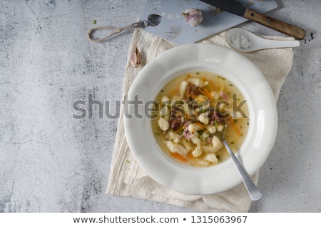 Foto stock: Smoked Meat Soup With Pasta Inside