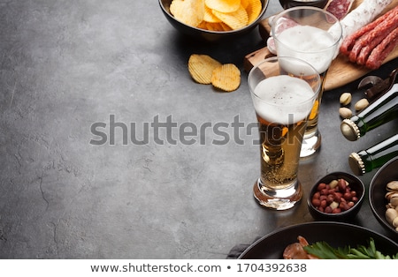 Foto stock: Draft Beer And Grilled Shrimps