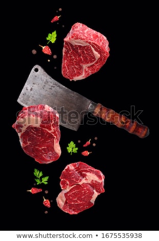 Stok fotoğraf: Raw Marbled Ribeye Steak Food Levitation